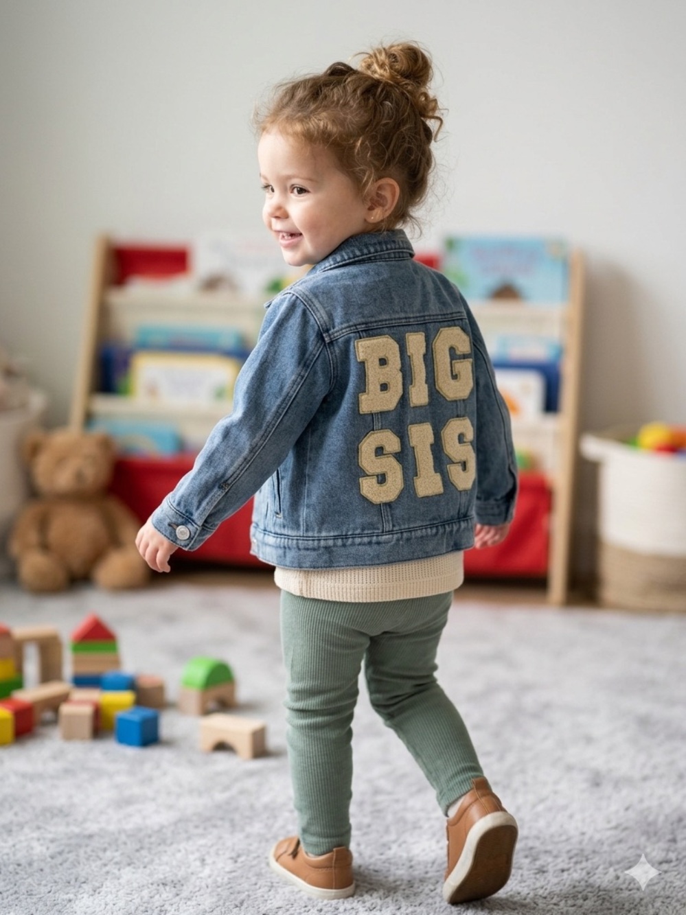 Boutique Toddler "Big Sis" Patch Denim Jacket - 18-24M | Medium Wash